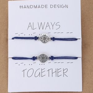 Nautical Compass Navy Blue Thread Bracelet Set